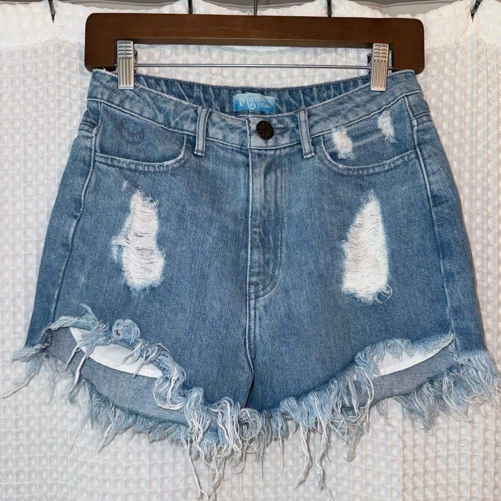 Mumu Blue Houston High-rise Jean Shorts w/ Star Pockets